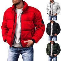 Men's Stand Collar Thickened Polyester Cotton Jacket - 1