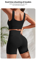 Seamless Ribbed Yoga Sets Workout Sets for Women 2 Pieces Gym Suits Ribbed Crop Tank High Waist Shorts Outfits Fitness Running - 14