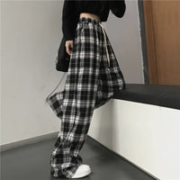 Oversize Women Sweatpants Fashion Black Plaid Casual Pants Baggy Elastic Waist Pockets Student Unisex Hip Hop Loose Trousers - 2