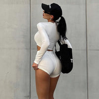 European and American Spring/Summer Round Neck Long Short sleeved 3/4 Shorts Two piece Women's Fashion Sports Versatile Set VORAL - 10