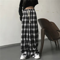 Oversize Women Sweatpants Fashion Black Plaid Casual Pants Baggy Elastic Waist Pockets Student Unisex Hip Hop Loose Trousers - 1