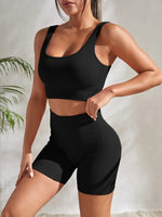 Seamless Ribbed Yoga Sets Workout Sets for Women 2 Pieces Gym Suits Ribbed Crop Tank High Waist Shorts Outfits Fitness Running - 5