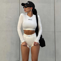 European and American Spring/Summer Round Neck Long Short sleeved 3/4 Shorts Two piece Women's Fashion Sports Versatile Set VORAL - 3