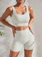 Seamless Ribbed Yoga Sets Workout Sets for Women 2 Pieces Gym Suits Ribbed Crop Tank High Waist Shorts Outfits Fitness Running - 3