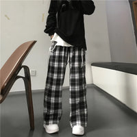 Oversize Women Sweatpants Fashion Black Plaid Casual Pants Baggy Elastic Waist Pockets Student Unisex Hip Hop Loose Trousers - 16