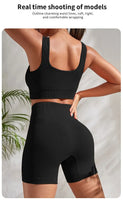 Seamless Ribbed Yoga Sets Workout Sets for Women 2 Pieces Gym Suits Ribbed Crop Tank High Waist Shorts Outfits Fitness Running - 14