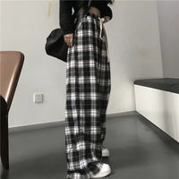 Oversize Women Sweatpants Fashion Black Plaid Casual Pants Baggy Elastic Waist Pockets Student Unisex Hip Hop Loose Trousers - 11