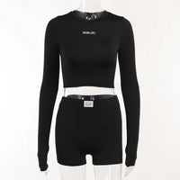 European and American Spring/Summer Round Neck Long Short sleeved 3/4 Shorts Two piece Women's Fashion Sports Versatile Set VORAL - 18