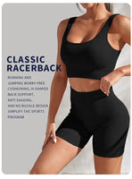 Seamless Ribbed Yoga Sets Workout Sets for Women 2 Pieces Gym Suits Ribbed Crop Tank High Waist Shorts Outfits Fitness Running - 8