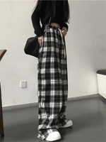 Oversize Women Sweatpants Fashion Black Plaid Casual Pants Baggy Elastic Waist Pockets Student Unisex Hip Hop Loose Trousers - 18