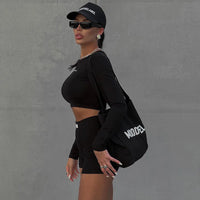 European and American Spring/Summer Round Neck Long Short sleeved 3/4 Shorts Two piece Women's Fashion Sports Versatile Set VORAL - 4