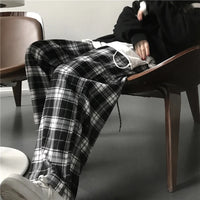 Oversize Women Sweatpants Fashion Black Plaid Casual Pants Baggy Elastic Waist Pockets Student Unisex Hip Hop Loose Trousers - 9