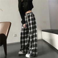 Oversize Women Sweatpants Fashion Black Plaid Casual Pants Baggy Elastic Waist Pockets Student Unisex Hip Hop Loose Trousers - 3