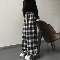 Oversize Women Sweatpants Fashion Black Plaid Casual Pants Baggy Elastic Waist Pockets Student Unisex Hip Hop Loose Trousers - 14