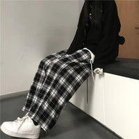 Oversize Women Sweatpants Fashion Black Plaid Casual Pants Baggy Elastic Waist Pockets Student Unisex Hip Hop Loose Trousers - 4