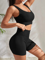 Seamless Ribbed Yoga Sets Workout Sets for Women 2 Pieces Gym Suits Ribbed Crop Tank High Waist Shorts Outfits Fitness Running - 21