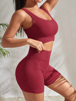 Seamless Ribbed Yoga Sets Workout Sets for Women 2 Pieces Gym Suits Ribbed Crop Tank High Waist Shorts Outfits Fitness Running - 4