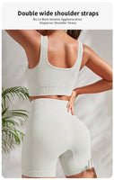 Seamless Ribbed Yoga Sets Workout Sets for Women 2 Pieces Gym Suits Ribbed Crop Tank High Waist Shorts Outfits Fitness Running - 11