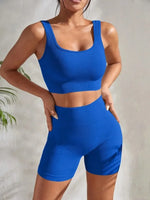 Seamless Ribbed Yoga Sets Workout Sets for Women 2 Pieces Gym Suits Ribbed Crop Tank High Waist Shorts Outfits Fitness Running - 1