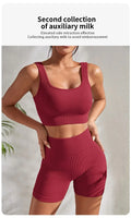 Seamless Ribbed Yoga Sets Workout Sets for Women 2 Pieces Gym Suits Ribbed Crop Tank High Waist Shorts Outfits Fitness Running - 10