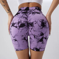 Tie-Dye Yoga Shorts for Women High Elastic Gym Shorts Push Up Sports Shorts Running Workout Fitness Women Short Sports Leggings - 11