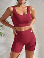 Seamless Ribbed Yoga Sets Workout Sets for Women 2 Pieces Gym Suits Ribbed Crop Tank High Waist Shorts Outfits Fitness Running - 19