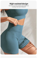Seamless Ribbed Yoga Sets Workout Sets for Women 2 Pieces Gym Suits Ribbed Crop Tank High Waist Shorts Outfits Fitness Running - 12