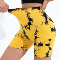 Tie-Dye Yoga Shorts for Women High Elastic Gym Shorts Push Up Sports Shorts Running Workout Fitness Women Short Sports Leggings - 44
