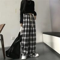 Oversize Women Sweatpants Fashion Black Plaid Casual Pants Baggy Elastic Waist Pockets Student Unisex Hip Hop Loose Trousers - 19
