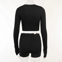 European and American Spring/Summer Round Neck Long Short sleeved 3/4 Shorts Two piece Women's Fashion Sports Versatile Set VORAL - 20