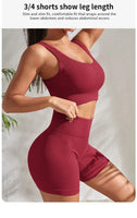 Seamless Ribbed Yoga Sets Workout Sets for Women 2 Pieces Gym Suits Ribbed Crop Tank High Waist Shorts Outfits Fitness Running - 13