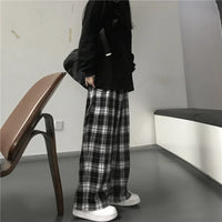Oversize Women Sweatpants Fashion Black Plaid Casual Pants Baggy Elastic Waist Pockets Student Unisex Hip Hop Loose Trousers - 12