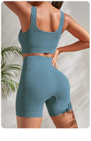 Seamless Ribbed Yoga Sets Workout Sets for Women 2 Pieces Gym Suits Ribbed Crop Tank High Waist Shorts Outfits Fitness Running - 17