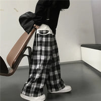 Oversize Women Sweatpants Fashion Black Plaid Casual Pants Baggy Elastic Waist Pockets Student Unisex Hip Hop Loose Trousers - 8