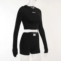 European and American Spring/Summer Round Neck Long Short sleeved 3/4 Shorts Two piece Women's Fashion Sports Versatile Set VORAL - 19